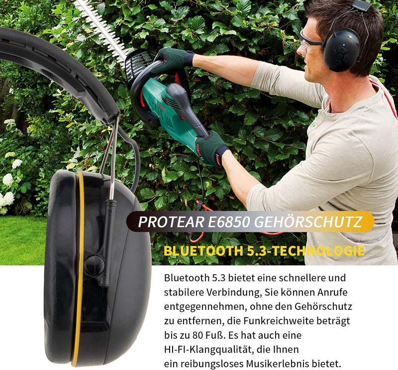 PROTEAR Gehörschutz mit Bluetooth 5.3,High-Fidelity-Lautsprecher,48 Std. + Spielzeit,Idealer Sicherh