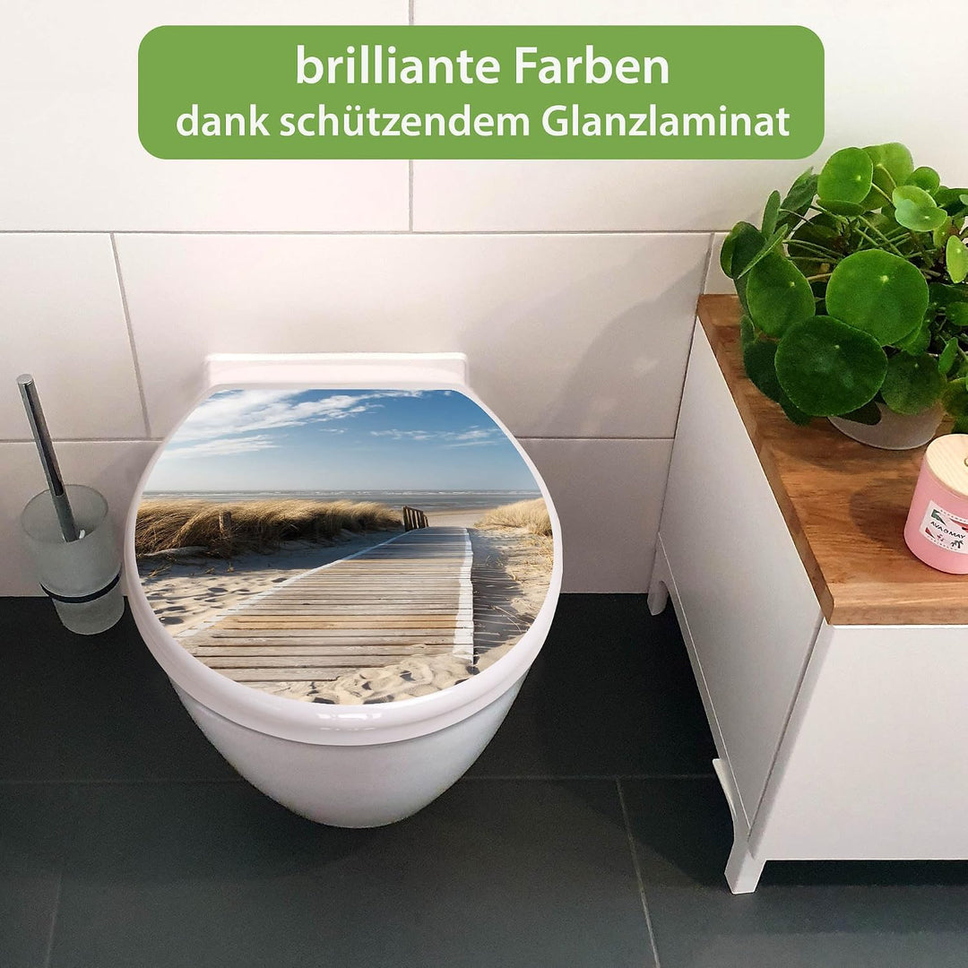 banjado® Toilettendeckel mit Absenkautomatik 44x37cm mit Motiv Dünen - WC Brille Soft Close - hygien