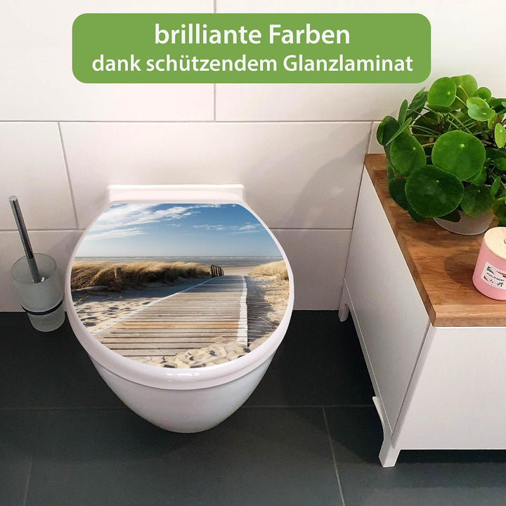banjado® Toilettendeckel mit Absenkautomatik 44x37cm mit Motiv Dünen - WC Brille Soft Close - hygien