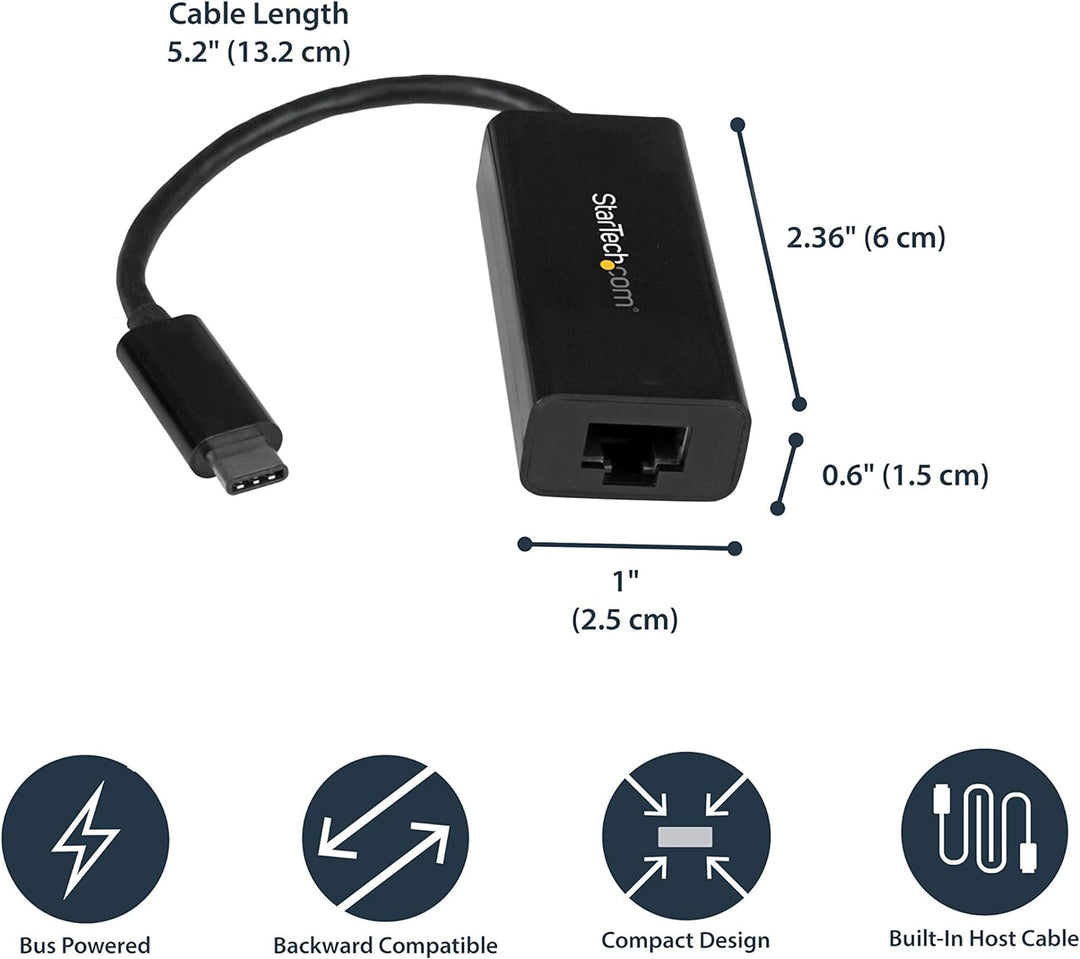 StarTech.com USB-C auf Gigabit Ethernet Adapter - Schwarz - Thunderbolt 3 kompatibel - Windows & Mac