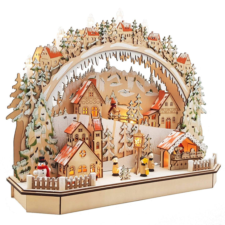 Wichtelstube-Kollektion Holzkunst LED Schwibbogen Bergdorf Erzgebirge Schwippbogen Lichterbogen Echt