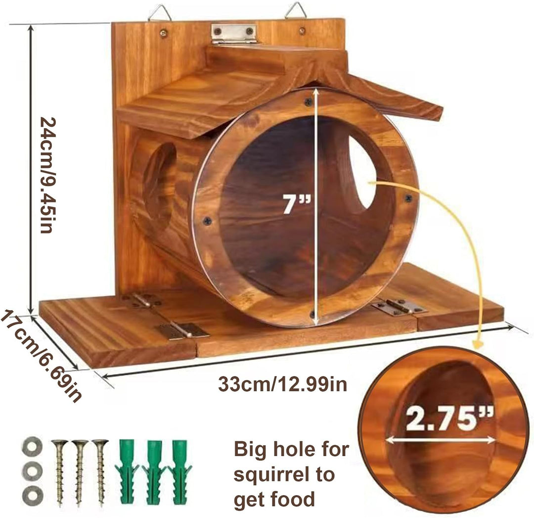 Eichhörnchen Futterstation aus Holz - Chipmunk-Feeder mit Belüftungslöchern,Aufhängbar Für Nüsse Mai