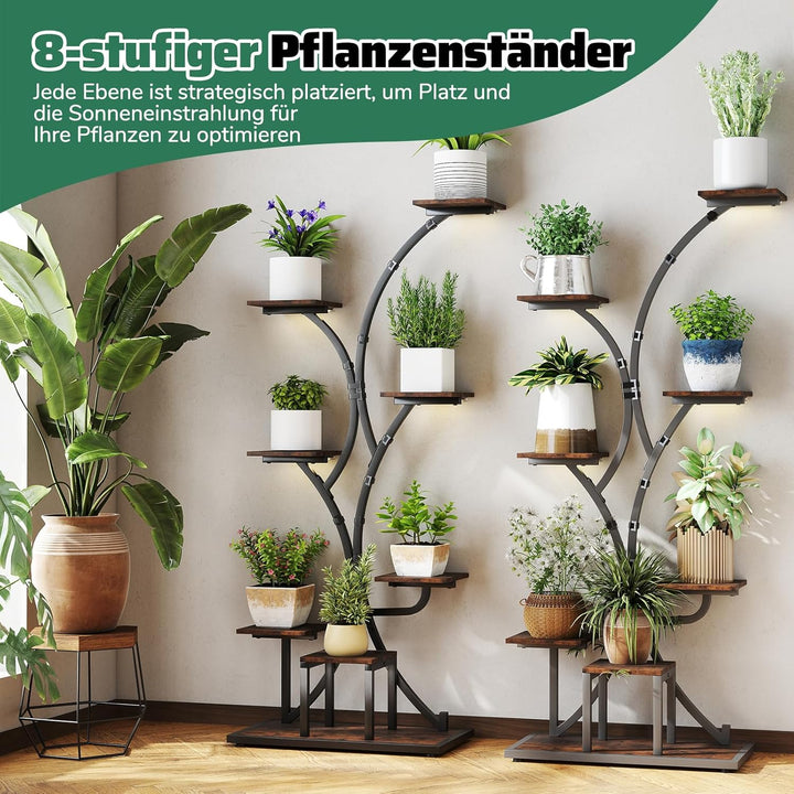COSTWAY 2 Pack Pflanzenständer mit Wachstumslichtern, 8-stöckiges Pflanzenregal, Blumenständer Innen