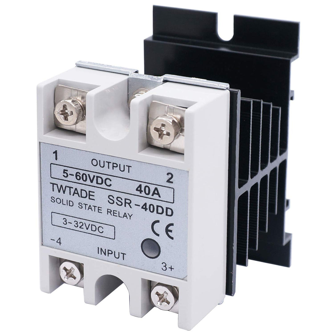 TWTADE SSR-40 DD 40 A DC 3-32 V auf DC 5-60 V SSR Halbleiterrelais + Kühlkörper