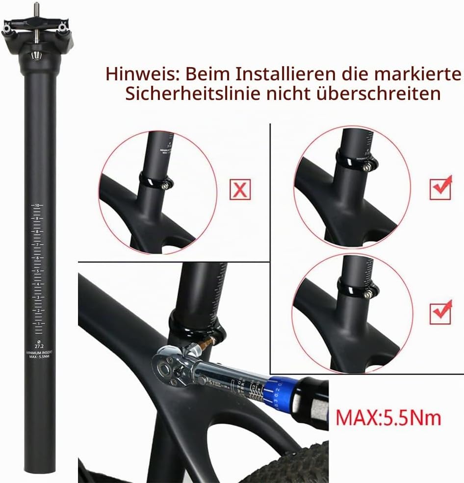 QIKU Ultraleichte Vollcarbon Sattelstütze Rennrad Mountainbike Sattelstütze 27.2/31.6 * 350 / 400mm
