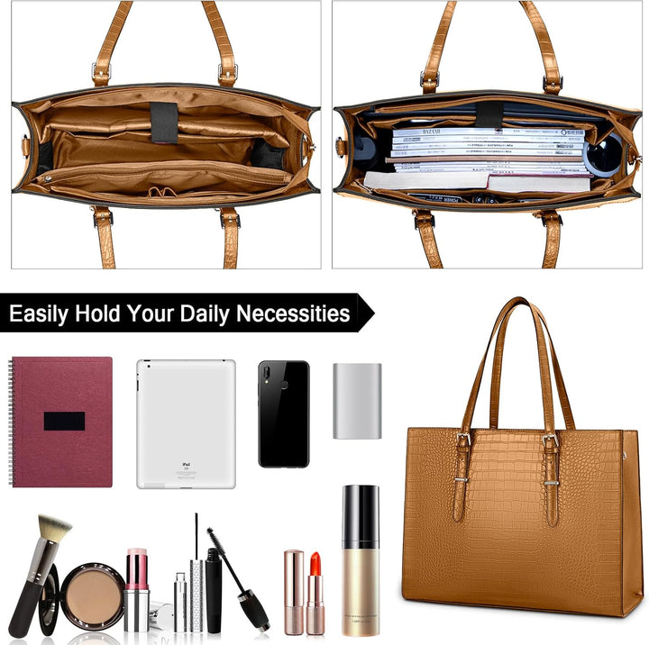 Lubardy Handtasche Damen Shopper Damen Gross Laptop Tasche 15.6 Zoll Elegant PU Leder Umhängetasche