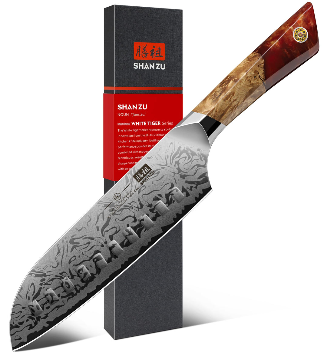 SHAN ZU Damast Santokumesser, 18cm Japanisches Küchenmesser aus SG2-Pulverstahl, Handgeschmiedetes P