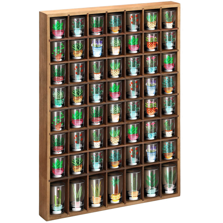 Barydat Schnapsglasvitrine aus Holz, 56 Fächer, Wandmontage, rustikaler Barschrank (Braun, 1 Stück)