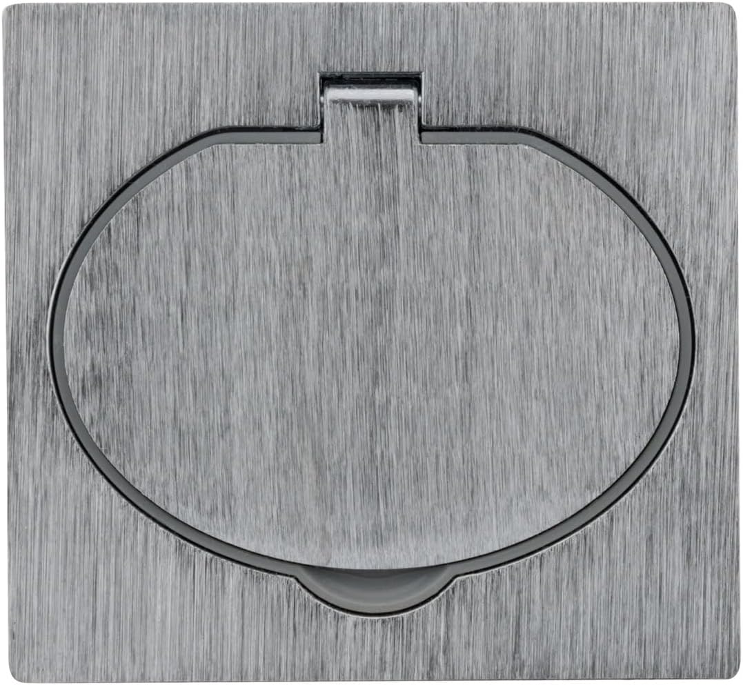 Schuko Bodensteckdose 16 A, gebürstetes Aluminium-Finish, IP44 mit Installationsbox