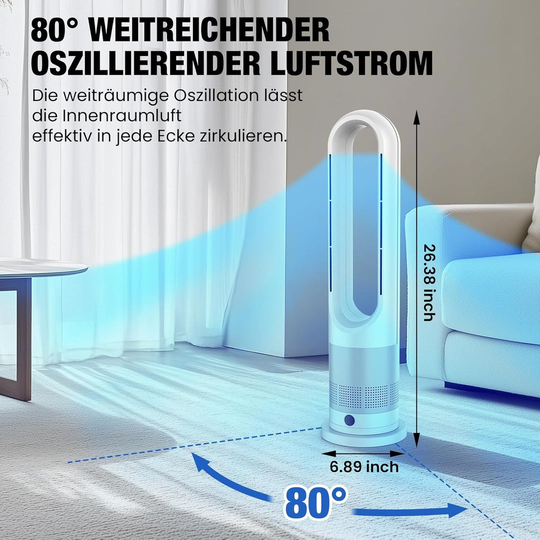 Turmventilator, Rotorlos Ventilator mit Kühlung und Heizen, Luftkühler sehr Leise, 8 Stufen Tower-Ve