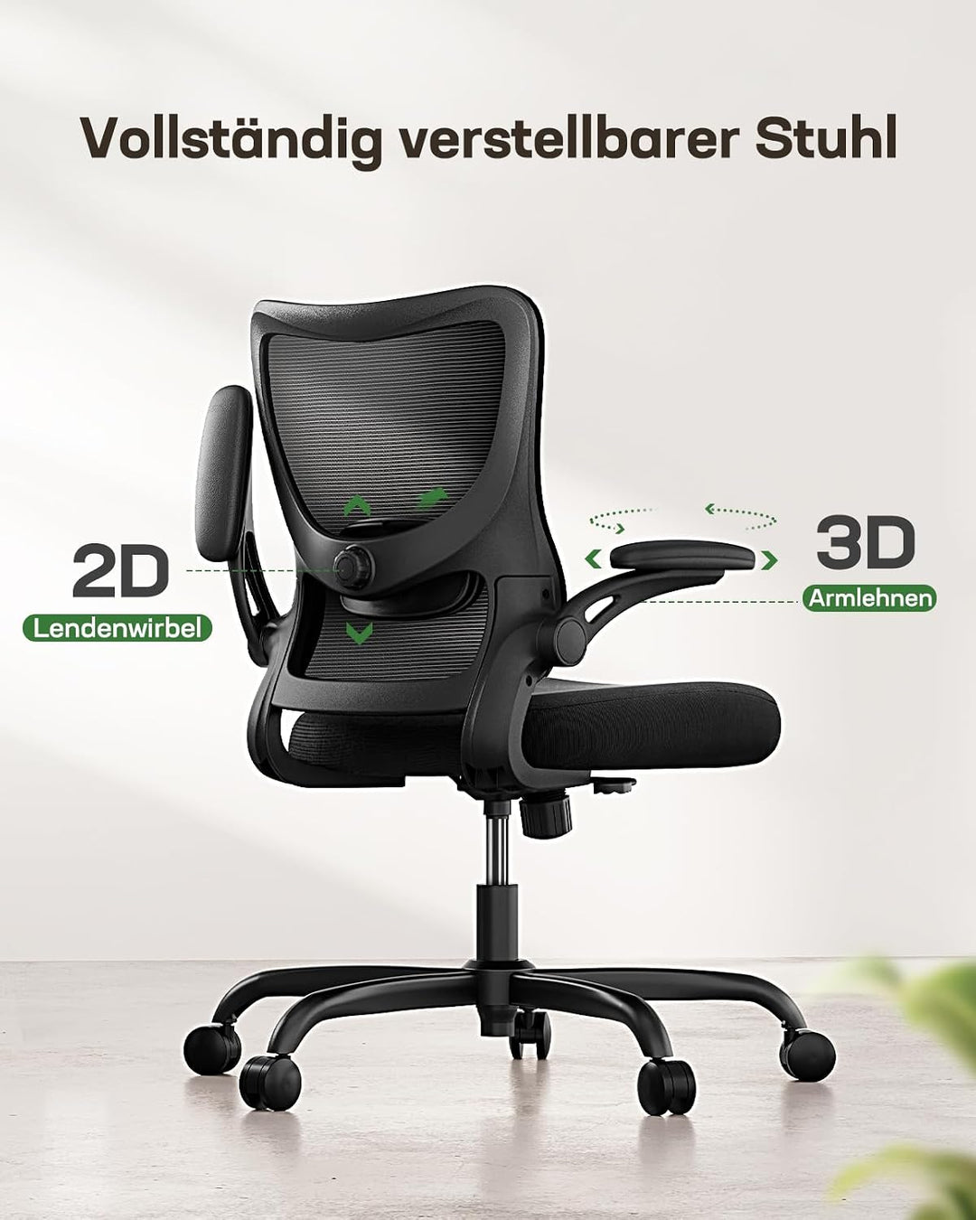 Marsail Bürostuhl Ergonomisch, Schreibtischstuhl mit 3D PU Armlehnen und Verstellbarer Lendenwirbels