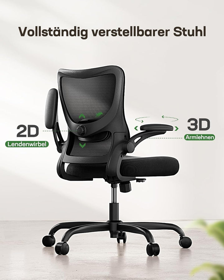 Marsail Bürostuhl Ergonomisch, Schreibtischstuhl mit 3D PU Armlehnen und Verstellbarer Lendenwirbels