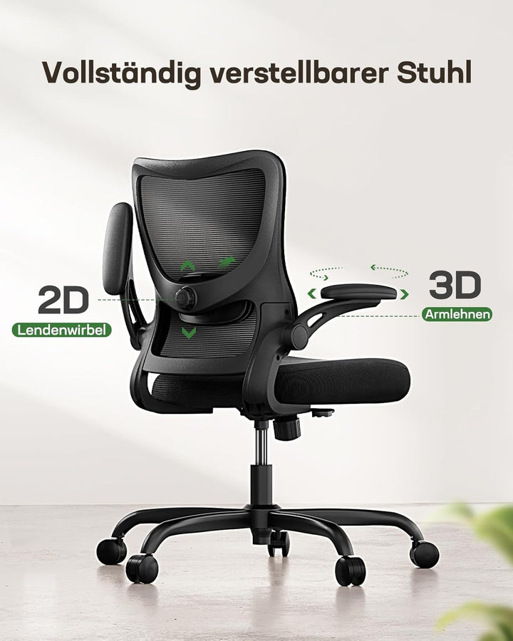 Marsail Schreibtischstuhl, Bürostuhl ergonomisch, mit 3D Armlehnen Schwarz 1 55.0 Zentimeter, Schwar