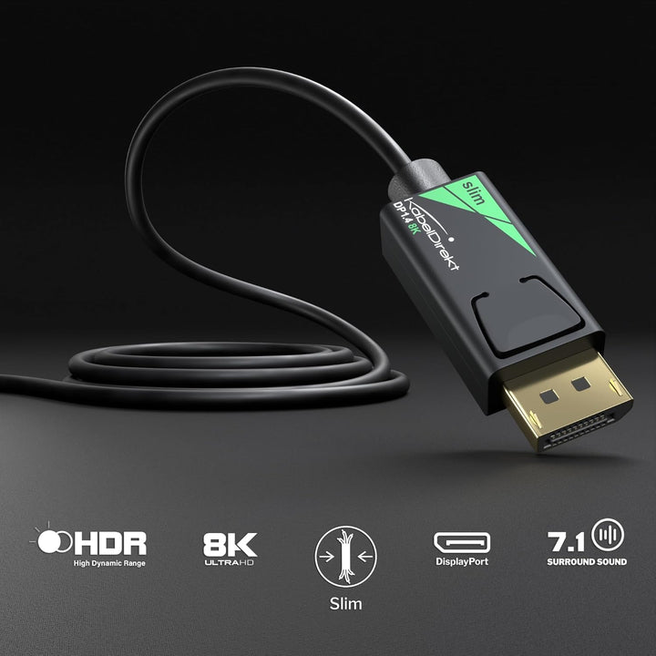 KabelDirekt – 8K / 60Hz DisplayPort Kabel, DP 1.4 – 5m – Slim DP Kabel mit 4,5mm Durchmesser, für Ga
