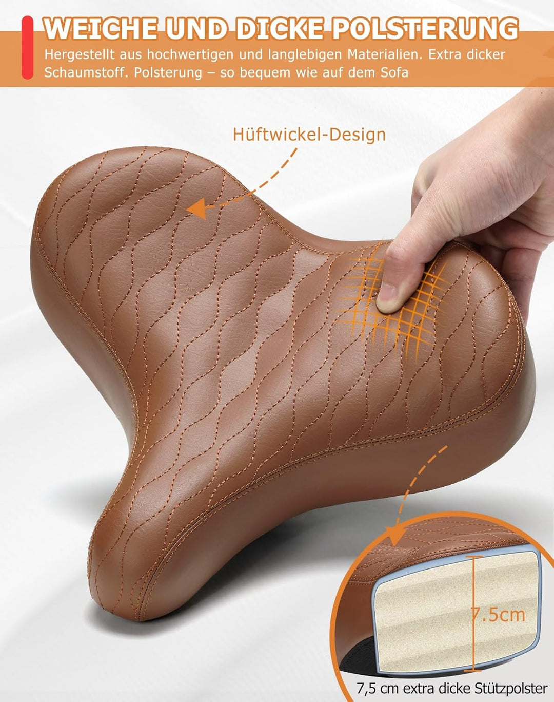 Übergrosser Fahrradsattel Herren & Damen, Bequem, Weich Memory Foam, Ergonomisch, Extra Breit Bequem