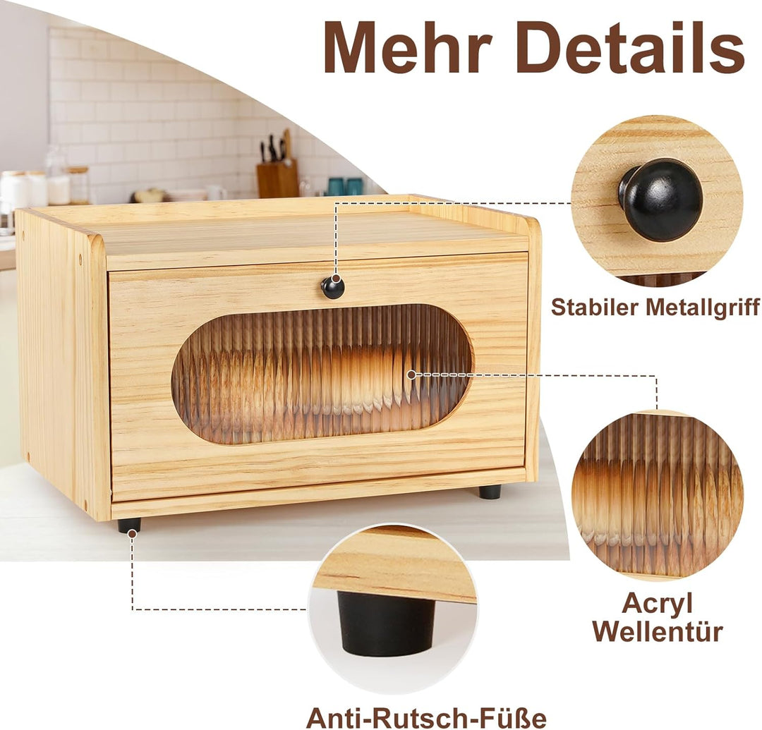 GUUSII HOME Brotkasten Holz Brotbox Küchentheke Brotaufbewahrung Zirbenholz Brot Aufbewahrungsbox Kü