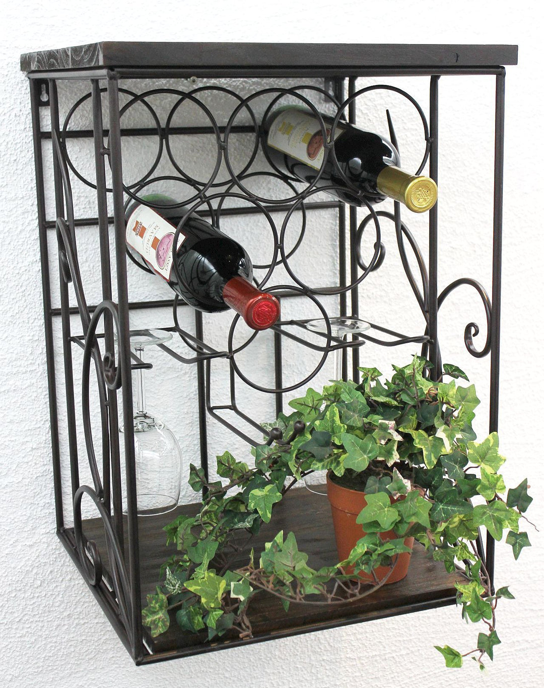 DanDiBo Weinregal Metall Wand mit Glashalter Holzablage HX12981 Flaschenregal 53 cm Flaschenhalter W