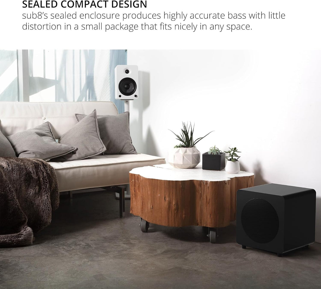 Kanto SUB8VMW Sealed Powered Subwoofer | 300W Peak Power | 8" Woofer | Matte White, Matte White