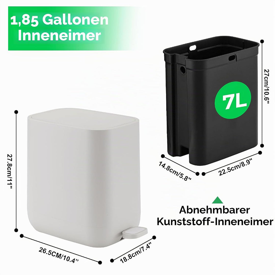 7 Liter Schlanker kleiner Küchen-Mülleimer mit Deckel Soft-Close-Staubeimer Trittpedal Mülleimer Zuh