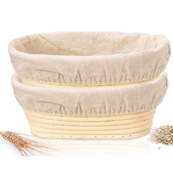 2pcs Gärkörbchen Oval 25 cm, Brotbackkorb zum Backen, Gärkorb Brot Set für Anfänger und Erfahrener B