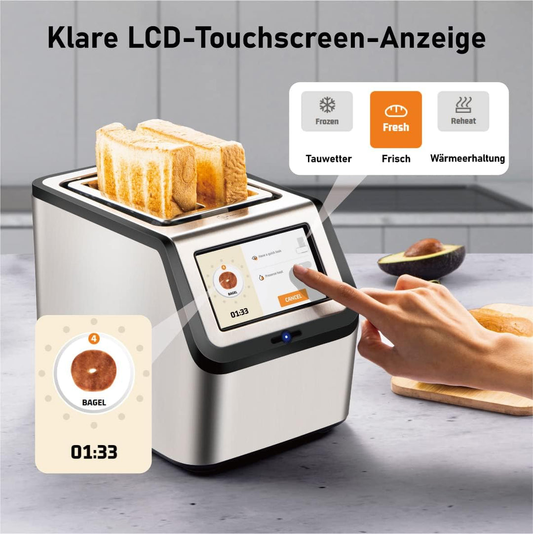 Smart Toaster mit Touchscreen, KETIAN 2-Scheiben Toaster,Abschaltautomatik, Auto Lift & Brotzentrier