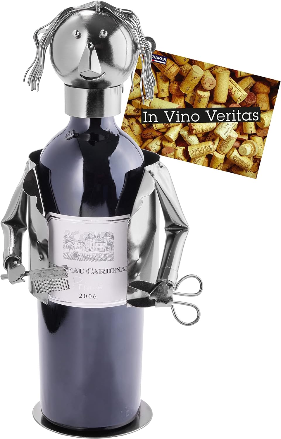 BRUBAKER Weinflaschenhalter Haarstylist - Metall Skulptur Flaschenständer - 20 cm - Wein Geschenk fü