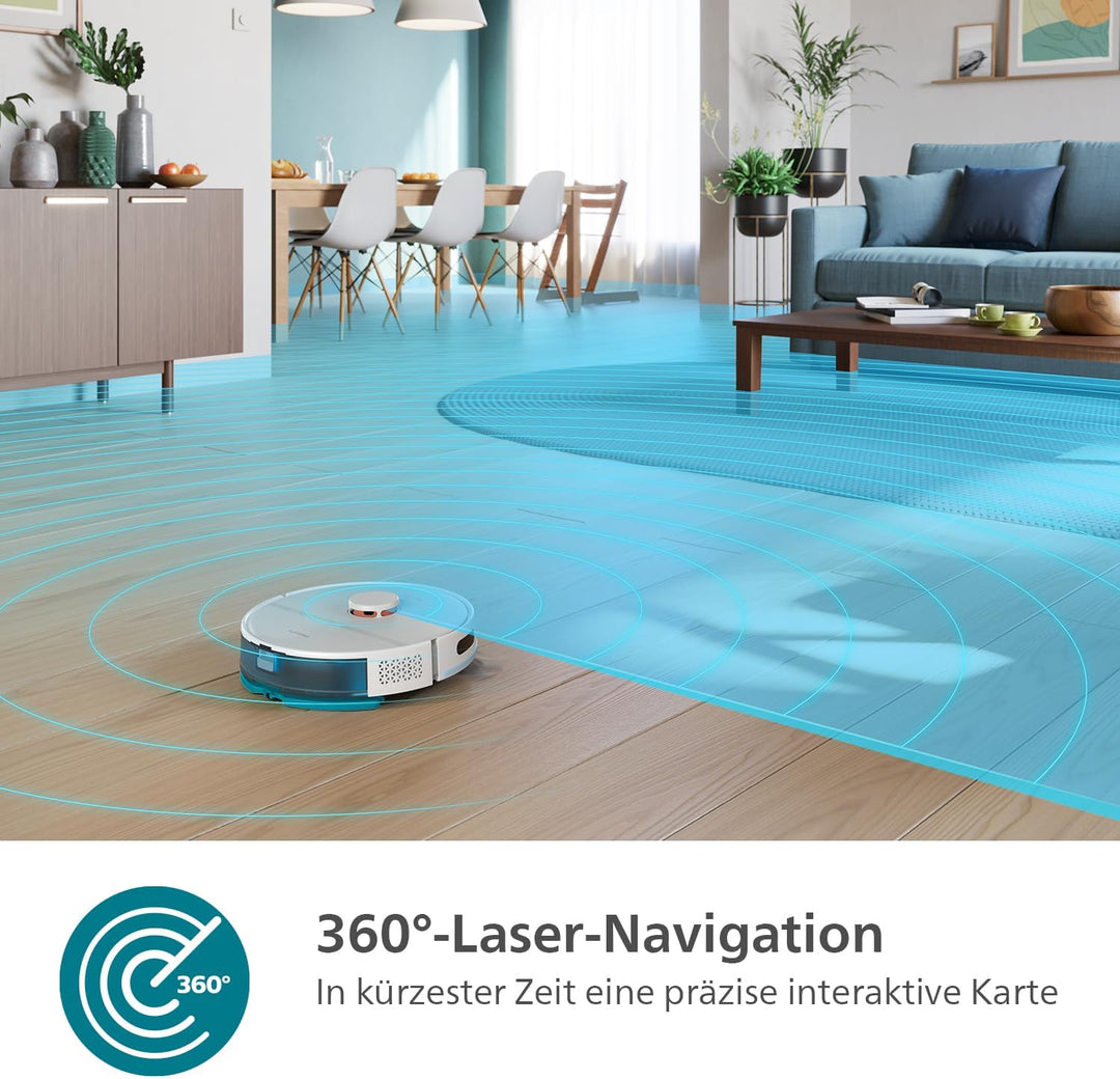 Philips Homerun Serie 2000: 2-in-1 Saug- und Wischroboter, 130 Minuten Laufzeit, Lasernavigation, Te