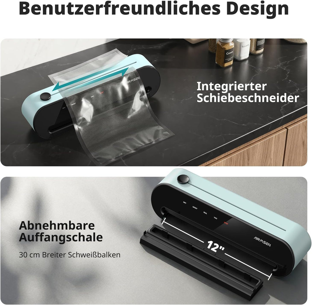 AIRMSEN 6-in-1 Vakuumiergerät Vollautomatisch mit Aufblasfunktion, Leistungsstarke Tiefenabsaugung,
