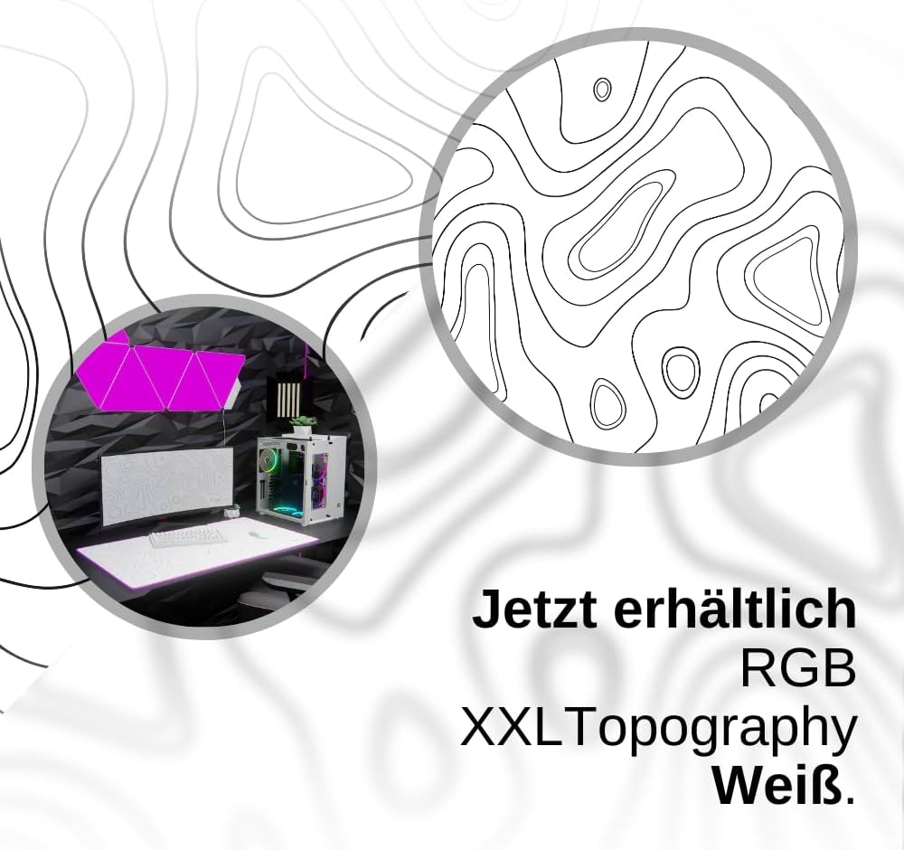 Nyfter - XXL Gaming Mauspad RGB White im Topography Design 900 x 500mm Premium Mousepad Size Gross v