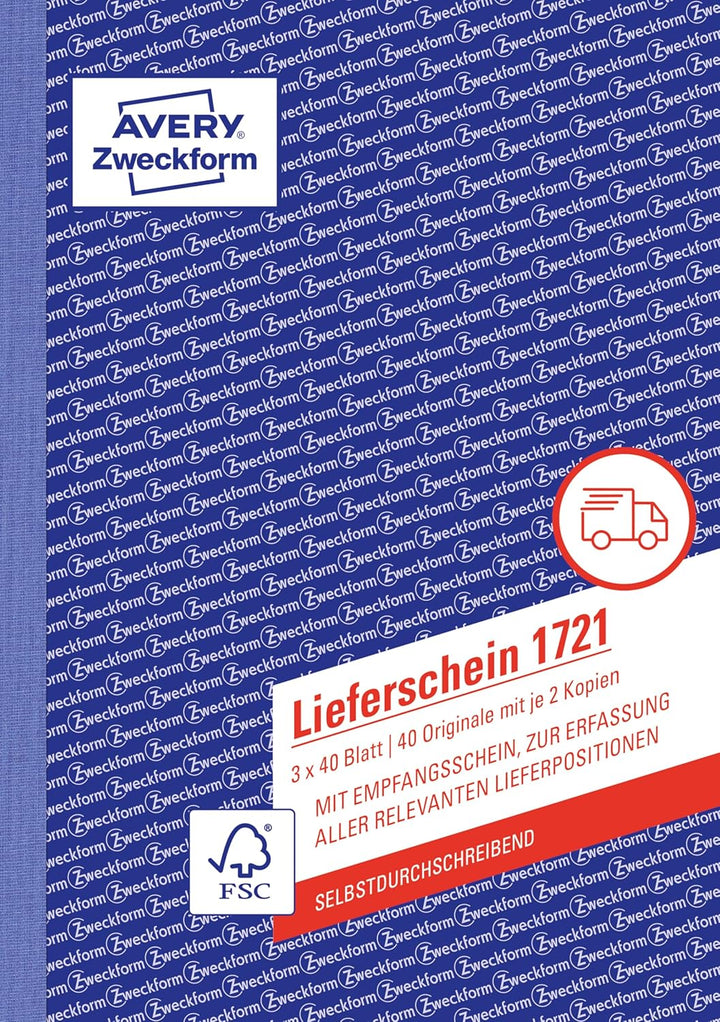 AVERY Zweckform 1721-10 Lieferschein mit Empfangsschein (A5, 3x40 Blatt, selbstdurchschreibend mit f