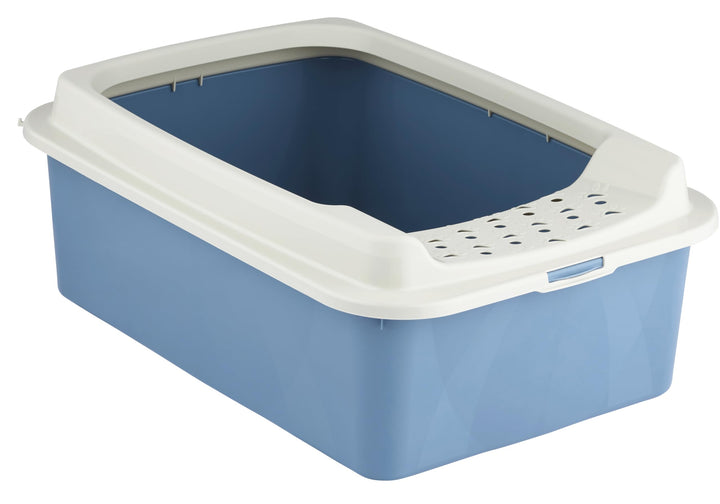 Rotho MyPet Eco Bonnie Katzenklo mit Top-Eingang, Kunststoff (PP recycelt), weiss/blau, M (57.2 x 39