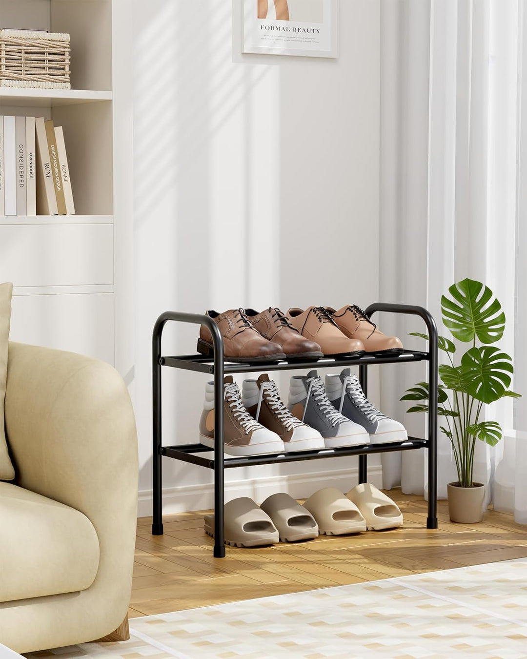 Kitsure Ausziehbares Schuhregal, 2-stöckiger Verstellbarer Metall-Schuhorganisator, Robustes und ros