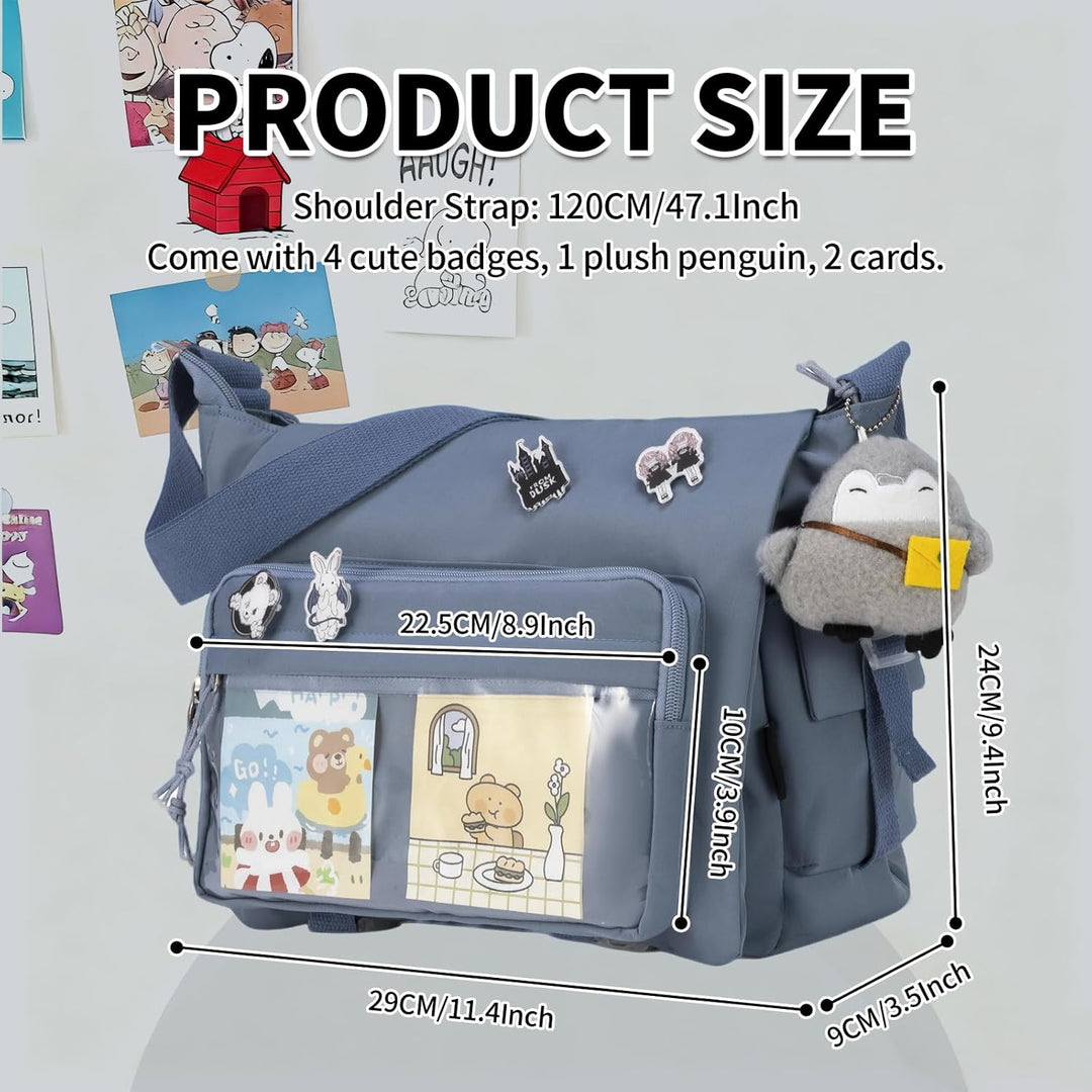 Modische Umhängetasche mit niedlichen Accessoires Casual Nylon Messenger Bag Leichte Handtasche und