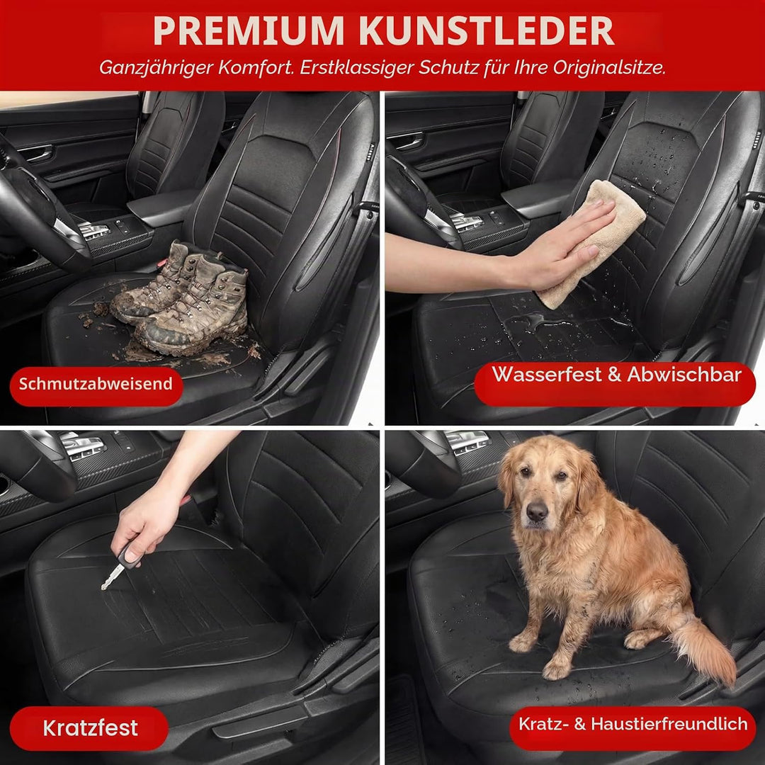 AUTOYOUTH Universal Vordersitzbezüge, wasserdicht, PU-Leder, Schwarz, Airbag-kompatibel, Paar, für S