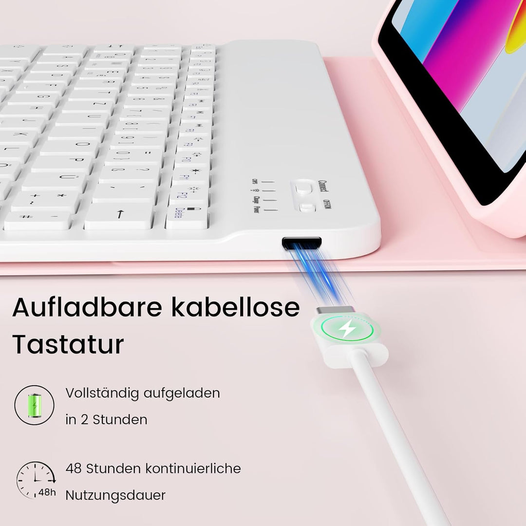 Hülle mit Tastatur für iPad (A16) 11/10 Generation 11/10,9 Zoll 2025/2022, Abnehmbare Kabellose Blue