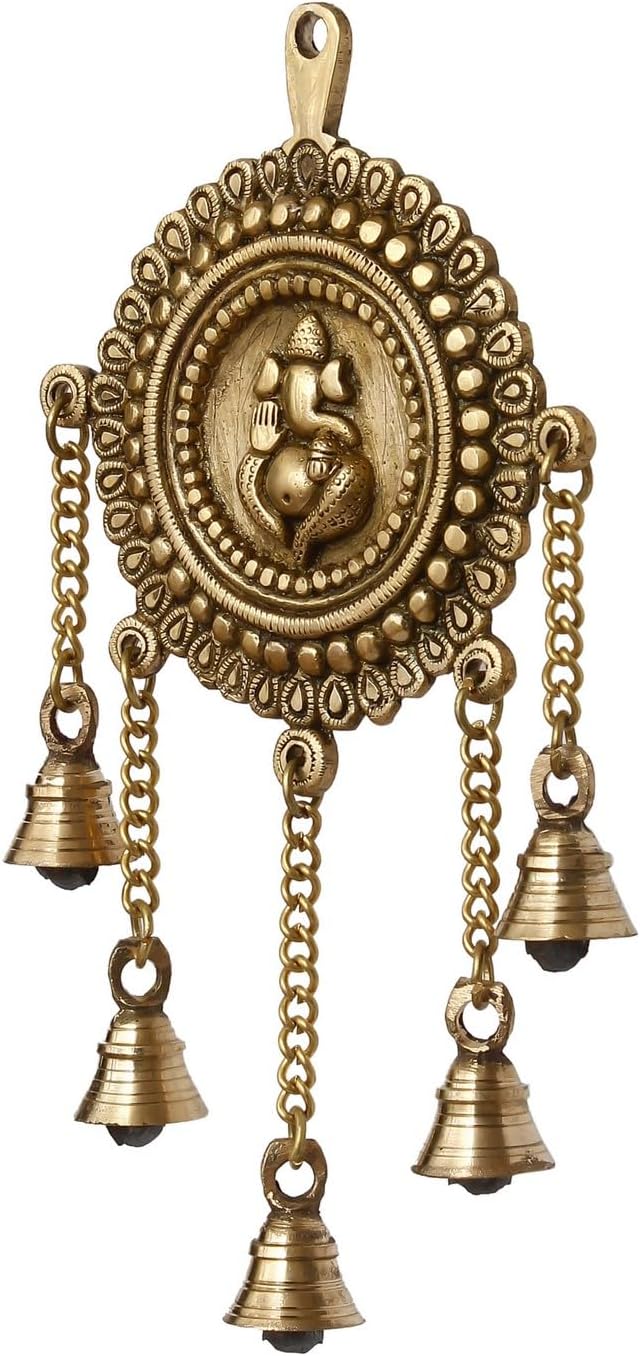 eCraftIndia Lord Ganesha BGG519 Wandschmuck aus Messing, mit 5 Glocken, goldfarben