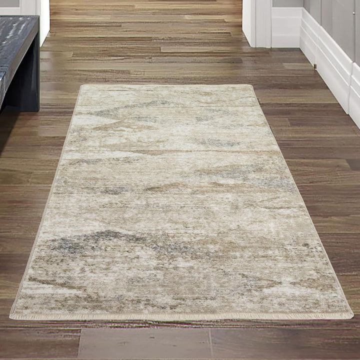 Teppich-Traum Landhaus Teppich Flur Wohnzimmer abstraktes Rautendesign | kurzfransig | Creme braun G