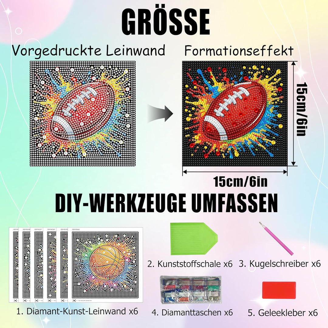 Yunruily 6er Set Diamond Painting Kinder - Fussball Diamant Painting Kinder,Diamond Painting Kind ab
