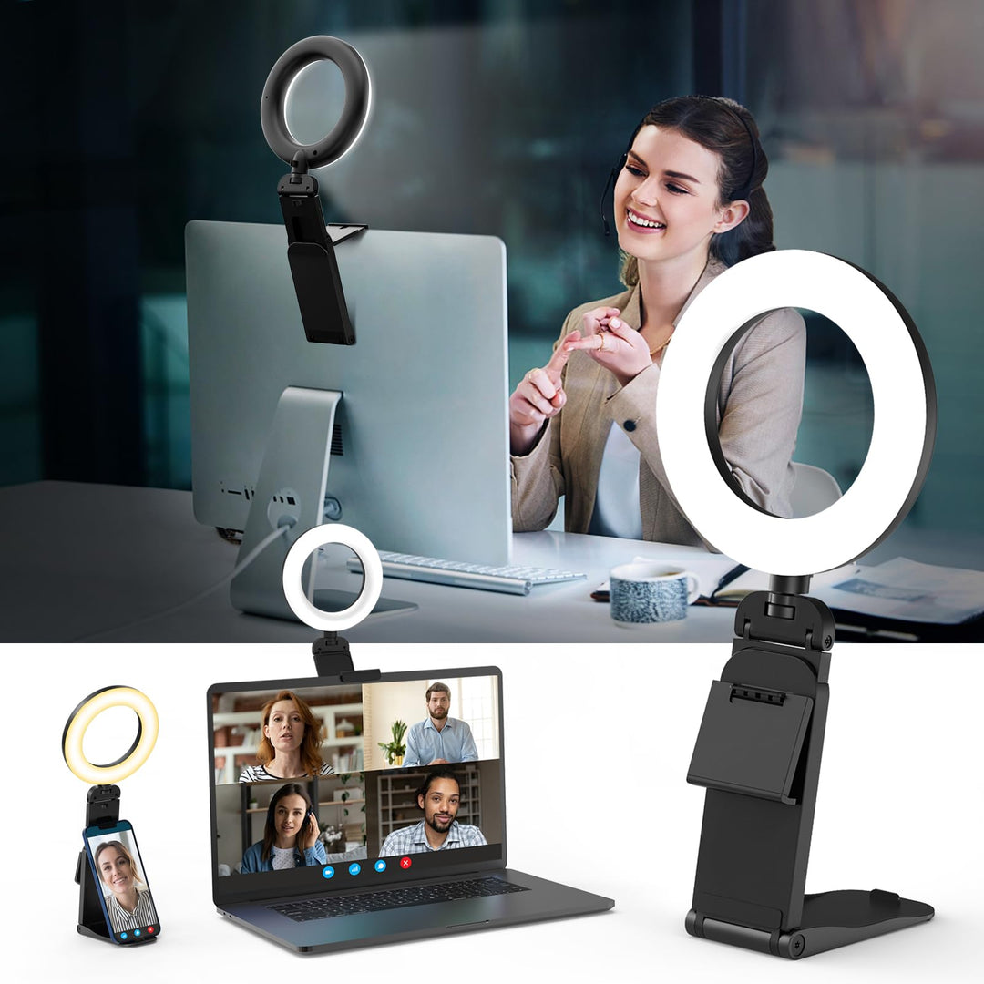 Upgrade Ringlicht Laptop PC 5” Videokonferenz Licht,Evershop Ringleuchte Ringlampe mit Stativ&Handyh