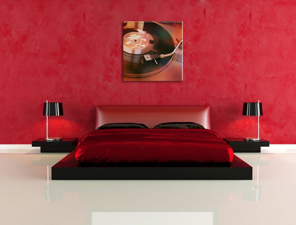 Schallplatte Oldschool, Format: 70x70 auf Leinwand, XXL riesige Bilder fertig gerahmt mit Keilrahmen