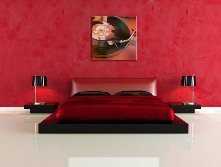 Schallplatte Oldschool, Format: 70x70 auf Leinwand, XXL riesige Bilder fertig gerahmt mit Keilrahmen