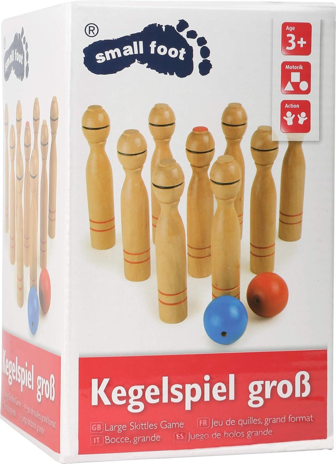 small foot Kegelspiel aus Holz, Kegel ca. 16 cm hoch, Kinder Indoor-und Outdoor-Spiel, ab 3 Jahren,
