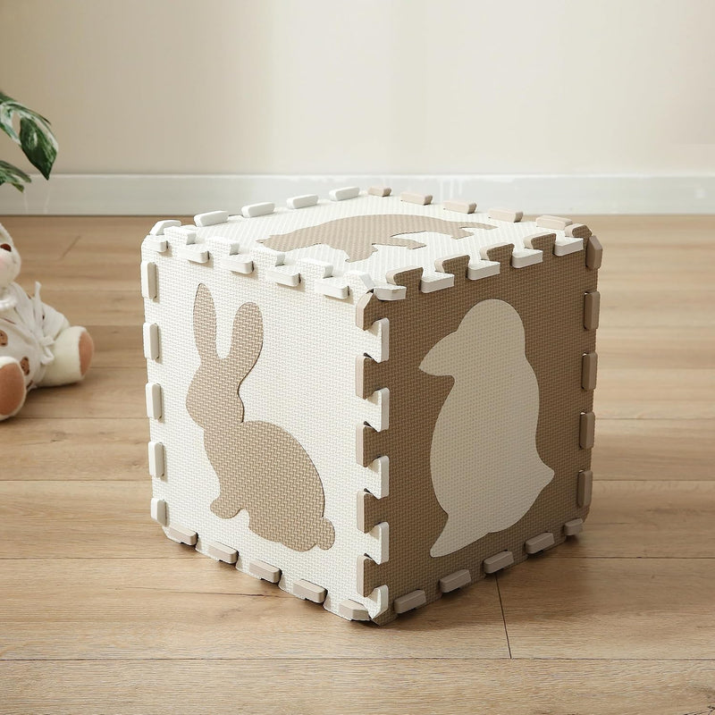 Puzzlematte Baby Kinder Puzzlematten Schadstofffrei Spielmatte Beige Krabbelmatte Tiere Eva Schaumst