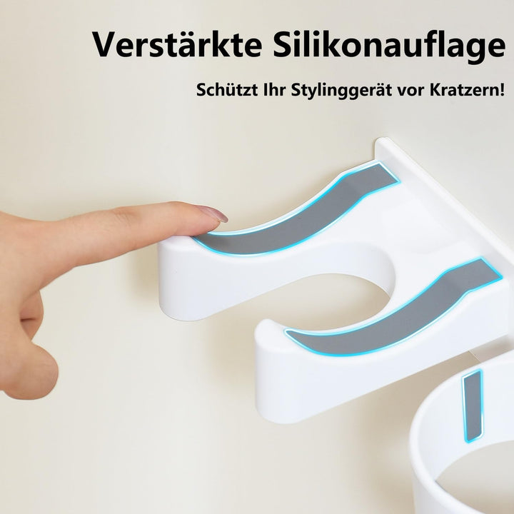 Föhn und Glätteisen Halterung, Fönhalterung ohne Bohren aus hochwertigem Aluminium in Weiss, hitzebe