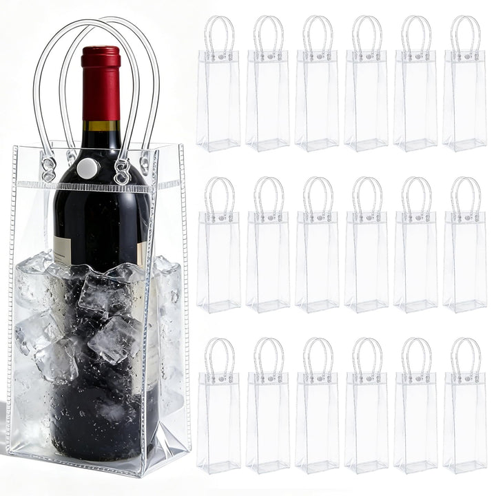 18 Stück PVC Eisbeutel Flaschenkühler: Flaschenkühler Ice Bag 10 * 25 * 10cm, Transparent Sektkühler
