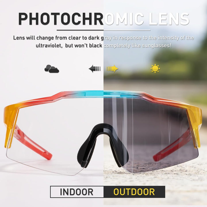 KAPVOE Photochromatische Selbsttönend Fahrradbrille TR90 Rahmen für Herren Damen Jungen Mädchen Klar