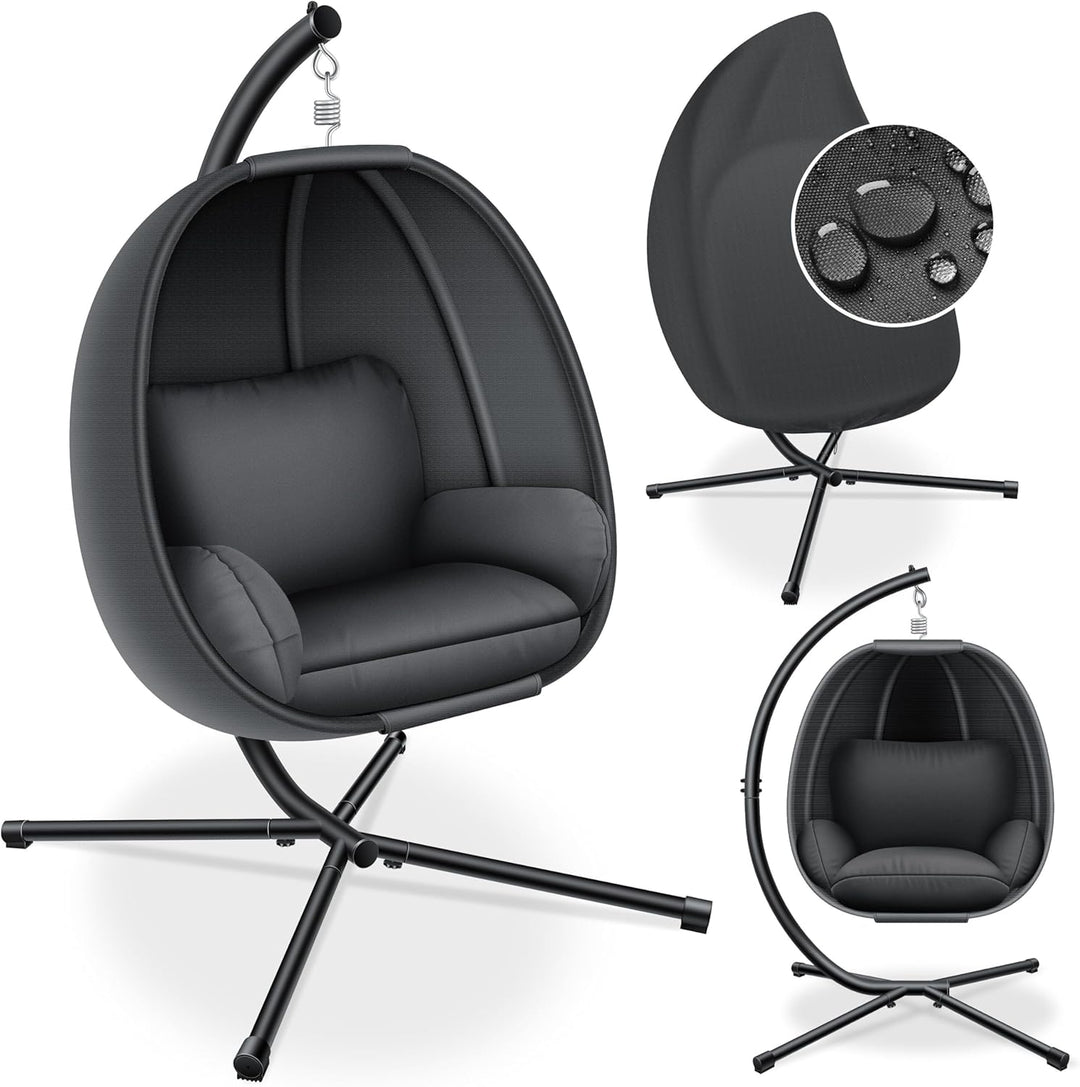 KESSER® Luxe Hängesessel mit Gestell + weiches Sitzkissen und Abdeckung, Seitenpolsterung, Rückenkis