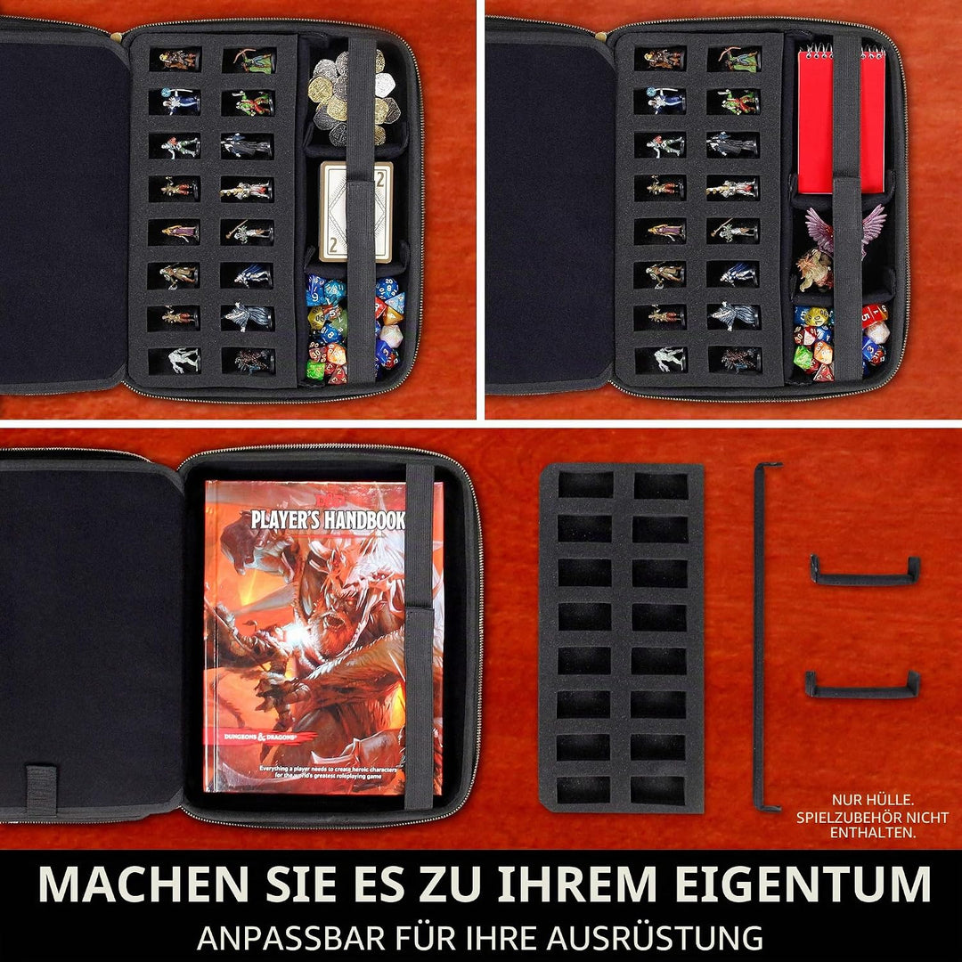 ENHANCE RPG-Organizer-Etui – DND-Ordner mit integriertem Charakterbogenhalter, Würfelrollbereich, he