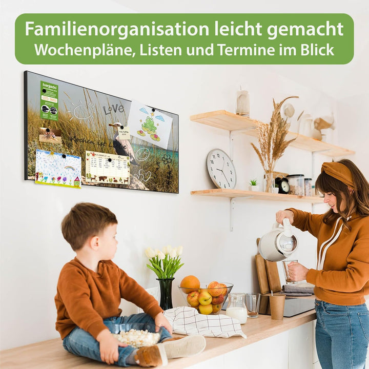banjado Magnettafel schwarz 78 x 37cm / Magnetwand Metall/Magnetpinnwand als Memoboard/Pinnwand Magn