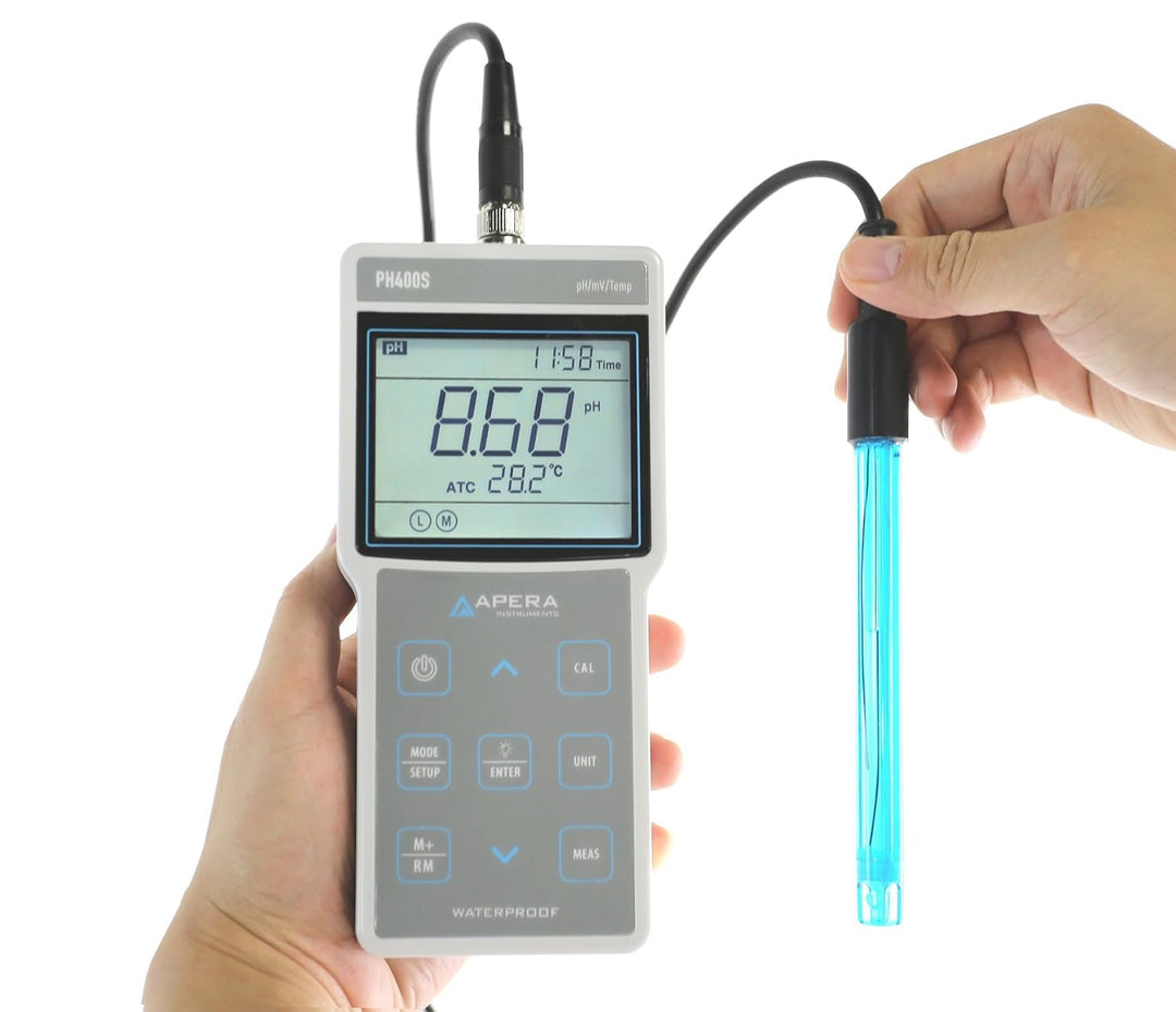 Apera Instruments PH400S tragbares pH-Messgerät mit GLP-Datenverwaltung und USB-Anschluss (pH-Messbe